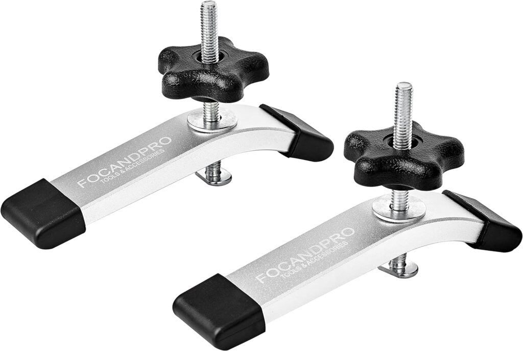 FOCANDPRO T Track Hold Down Clamps- Double-Cut Profile Aluminum T-Track Clamps 6-3/8 L X 1-1/4W -Woodworking and Clamps-Fine Sandblast Anodized -Silver Color -2 Pack