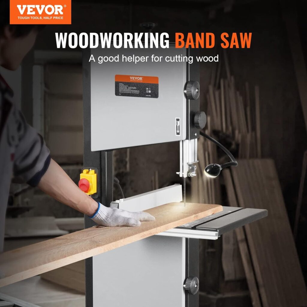 VEVOR Band Saw with Stand, 10-Inch, 560  1100 RPM Two-Speed Benchtop Bandsaw, 370W 1/2HP Motor with Metal Stand Optimized Work Light Workbench Fence and Miter Gauge, for Woodworking